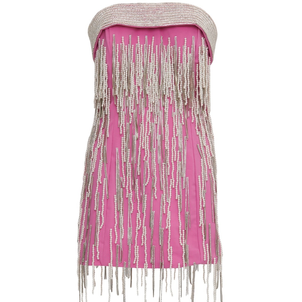 Attico Pink Ludmilla Crystal Pearl Mini Dress IT 40 US 4